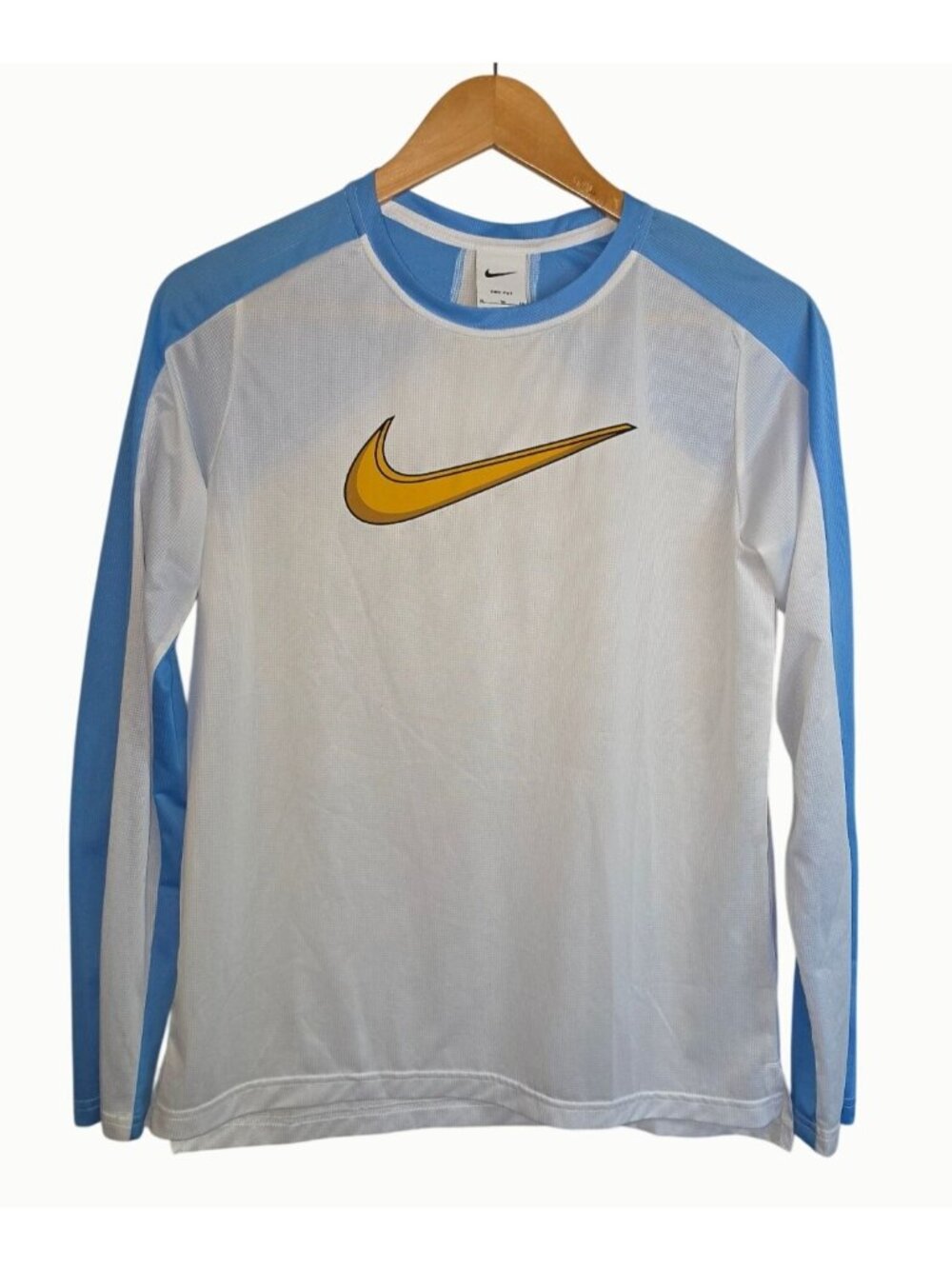 Nike Dri-FIT Boys XL Long Sleeve Shirt White Blue Gold Swoosh DQ8967-100